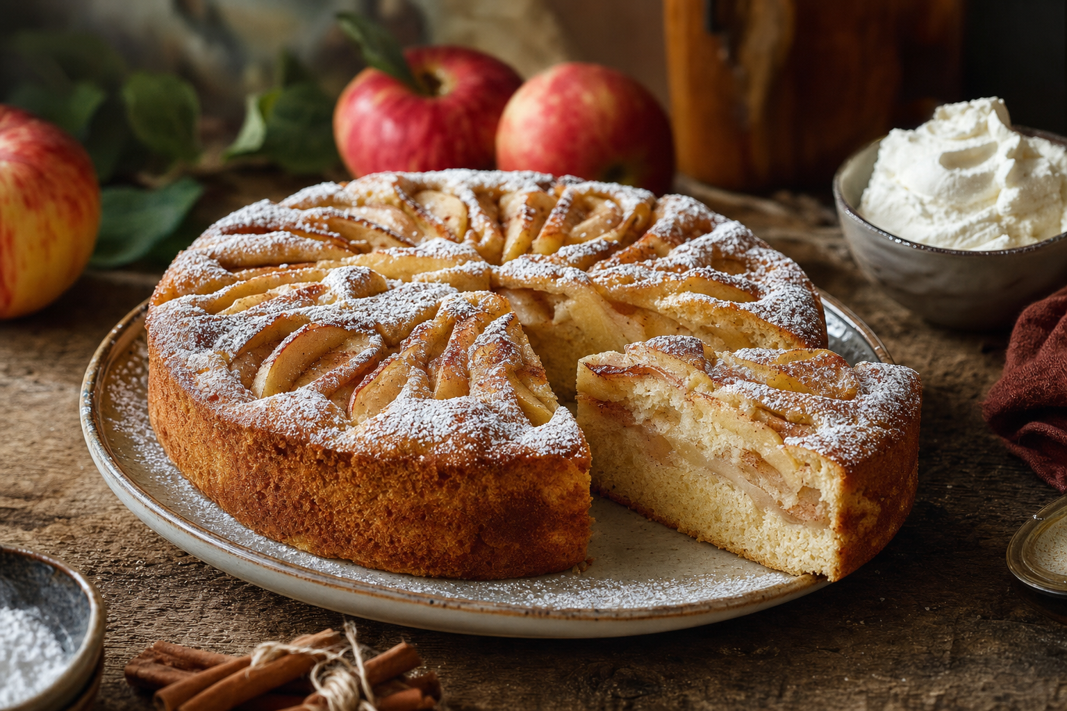 Almás Piskóta — Airy Hungarian sponge cake with apple, cinnamon and powdered sugar